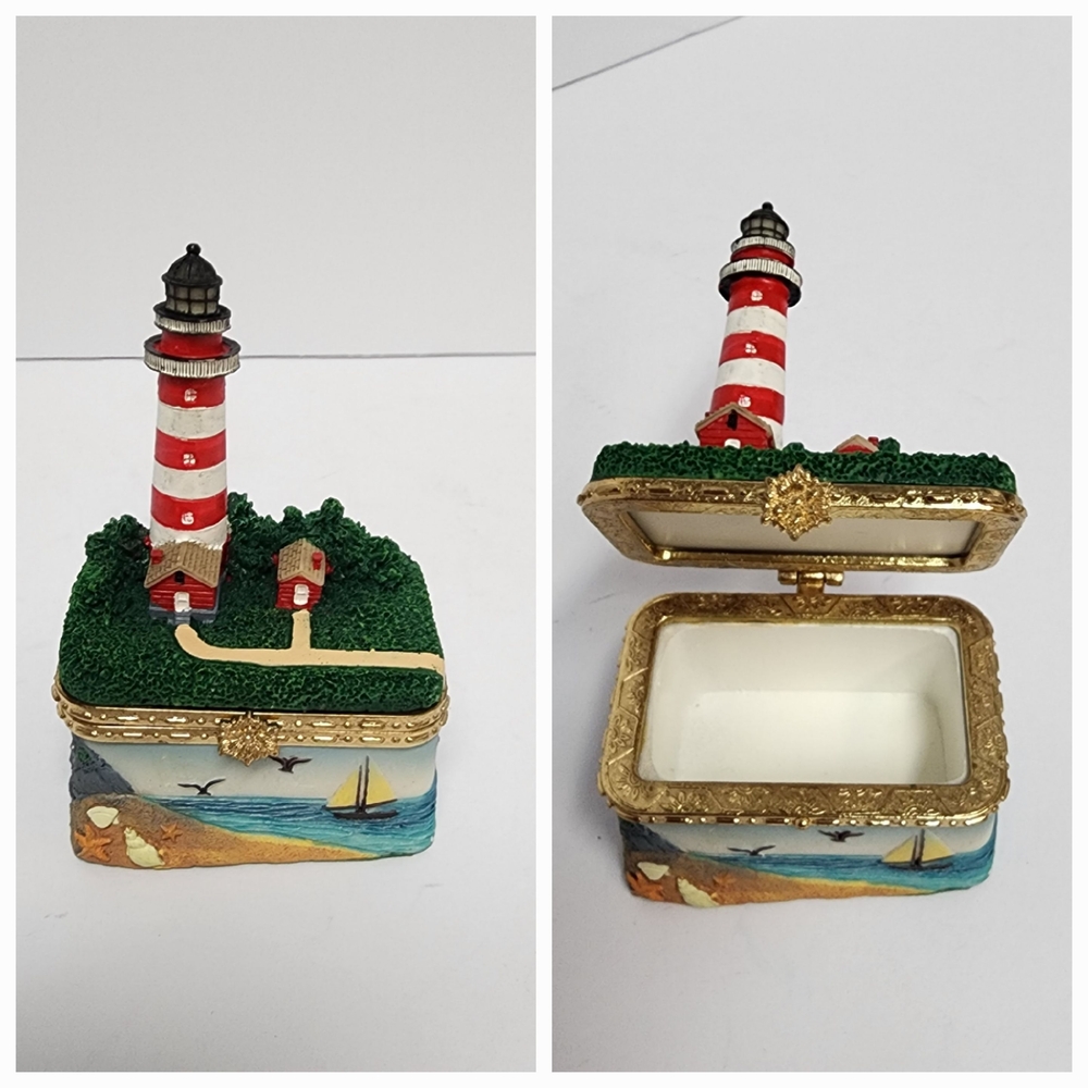 Lighthouse Trinket Box/Jewelry Box with Red and Green Accents